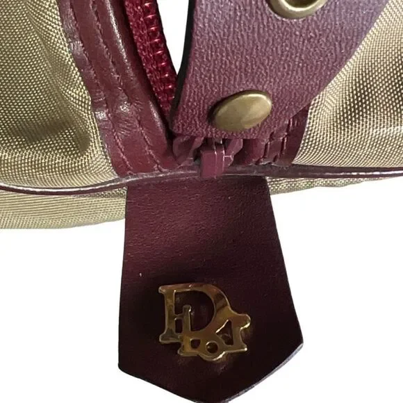 Rare Vintage Christian Dior 1980s Khaki Red Straps Boston Bowling Bag
